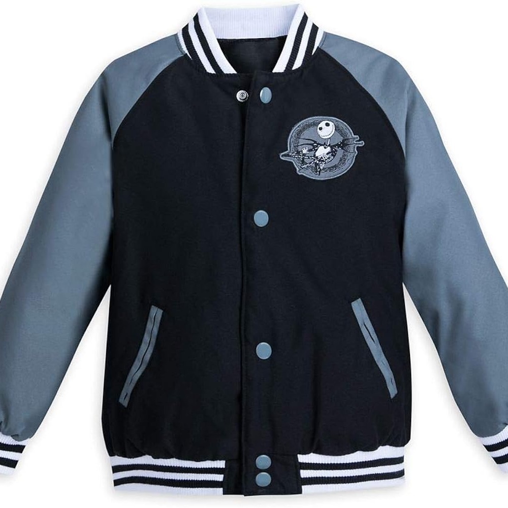 Disney Jack Skellington Black and Gray Varsity Jacket